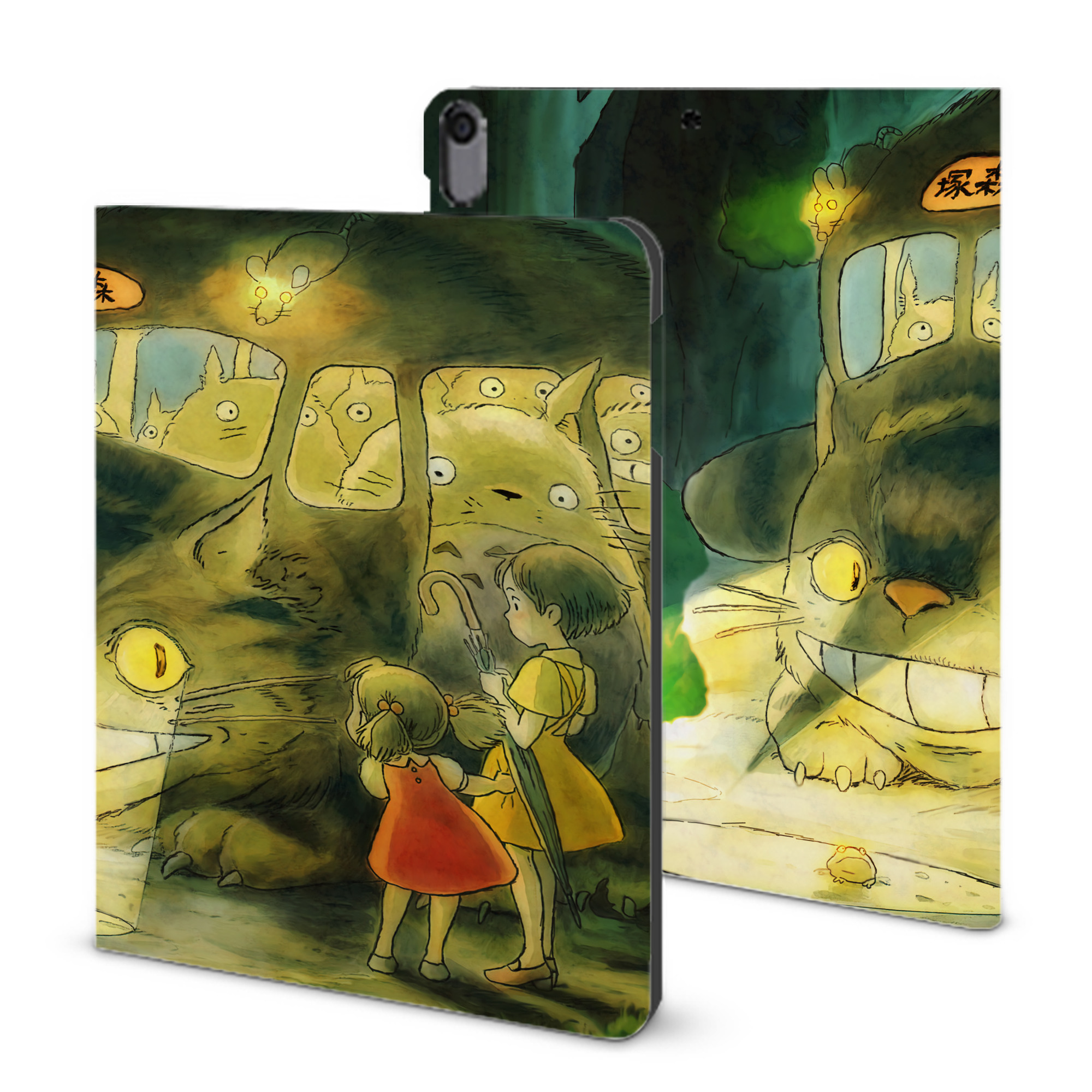 （画像用） となりのトトロ 草壁メイ 草壁サツキ My Neighbor Totoro Satsuki Kusakabe Mei Kusakabe IPad ケース ブック型 PUレザー TPU 耐衝撃 軽量 薄型 ペン収納なし 全面保護 IPad 各モデル対応